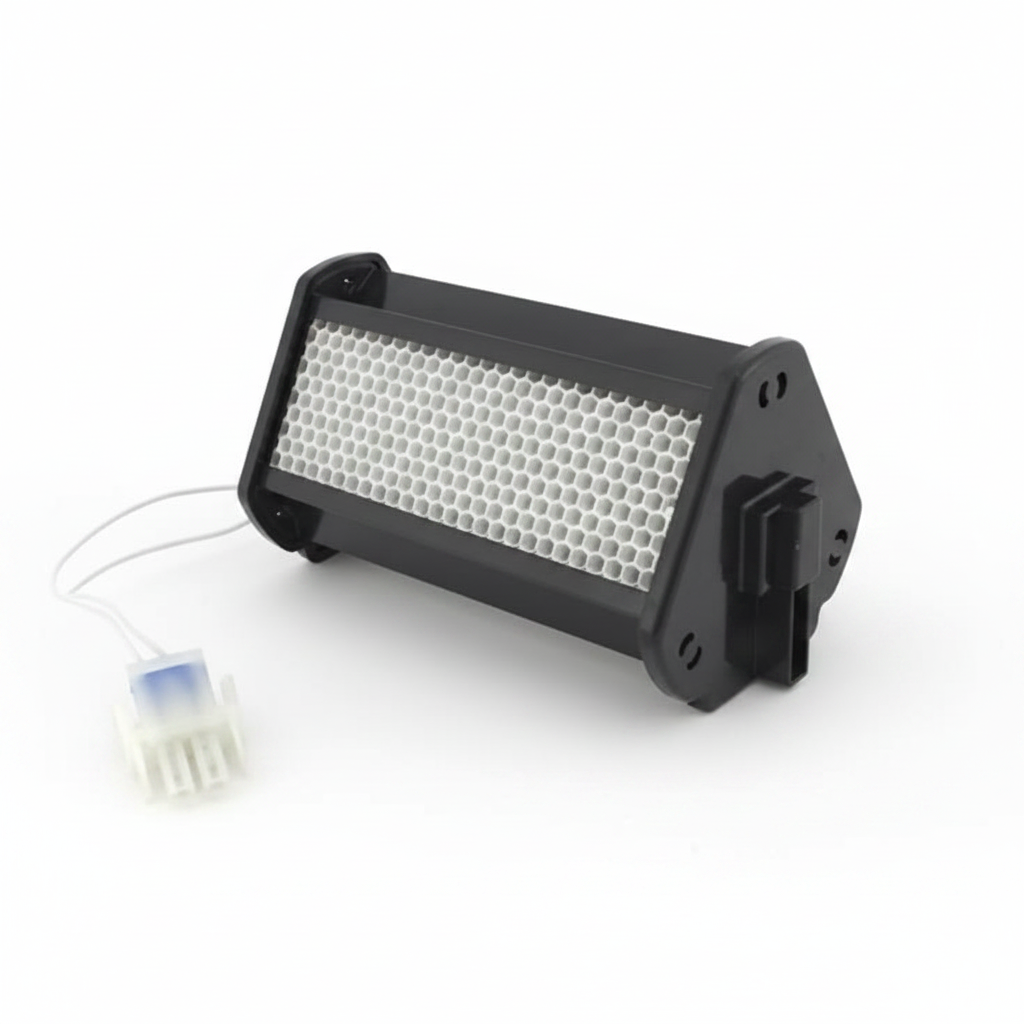 A black rectangular pureAir 1500 PCO ARC Cell with a white honeycomb-patterned, shown with a white connector wire on a plain white background.
