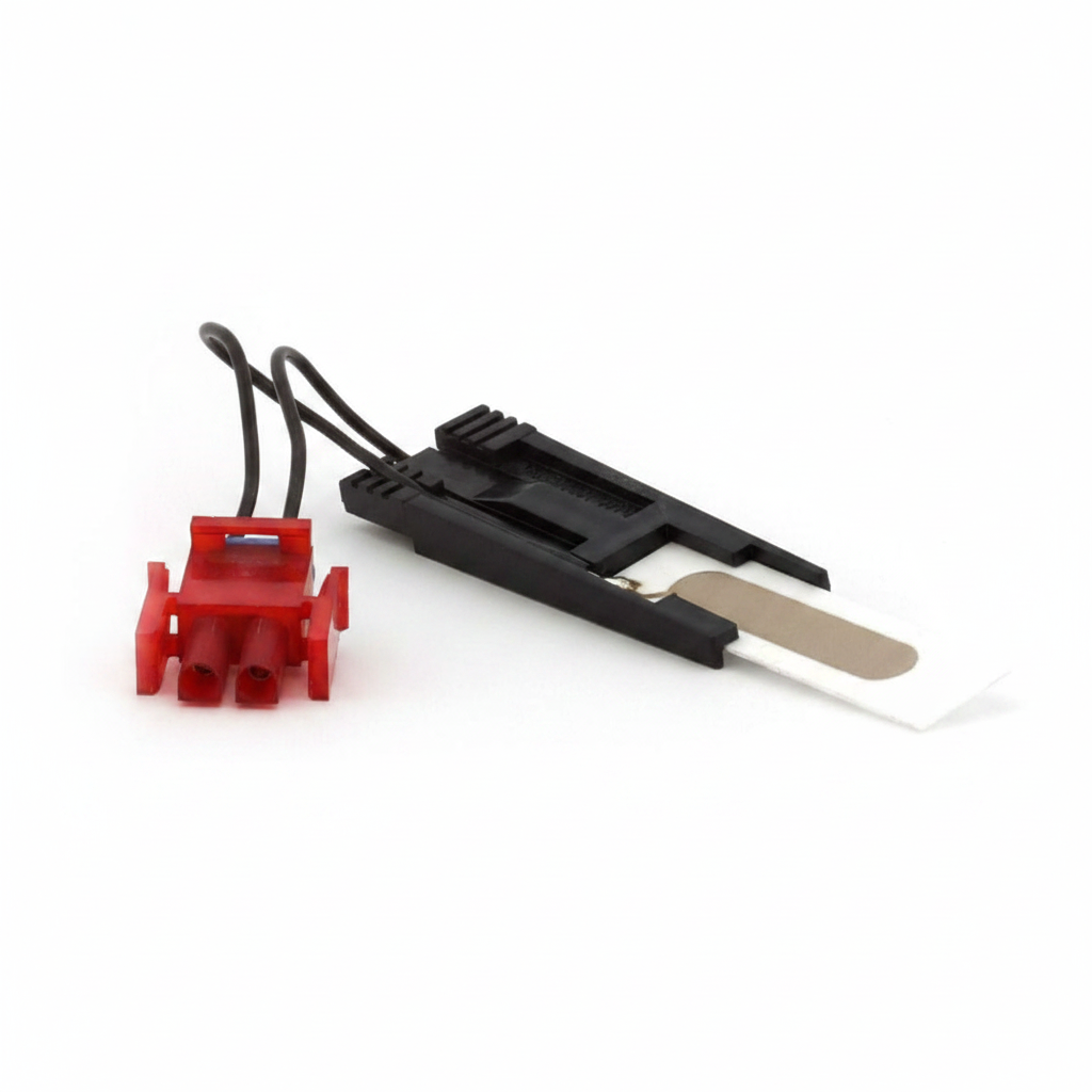 A small electronic pureAir 1500 Replacement Purification Plate  with a red connector, black housing, black wires, and a white Ozone Stick w shown on a white background.