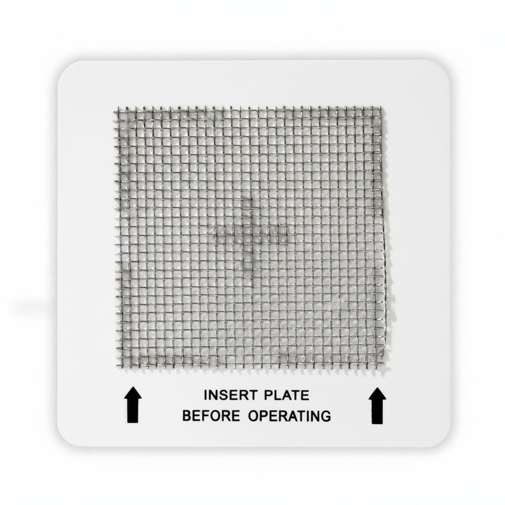 A square ceramic air purification plate with printed instructions reading 'INSERT PLATE BEFORE OPERATING' and black arrows pointing upward at the bottom, shown on a white background.