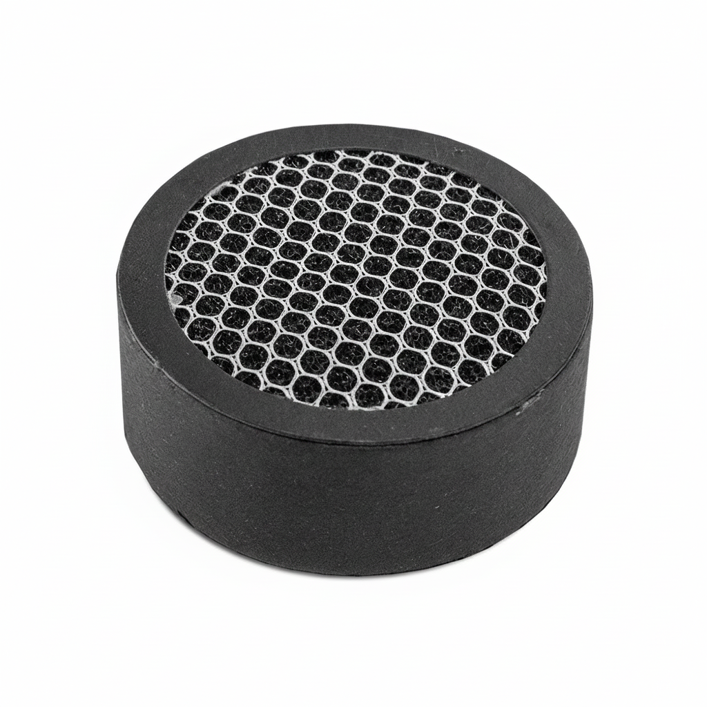 A round black cylindrical filter for the pureAir 500 with a honeycomb-patterned mesh top, shown on a plain white background