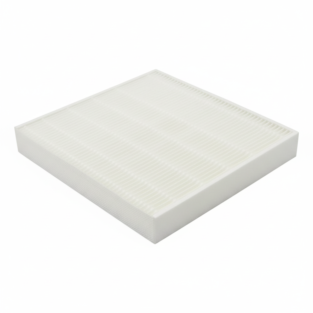 A square white pleated filter, pureair 3000 HEPA air filter, shown at an angle on a solid white background.