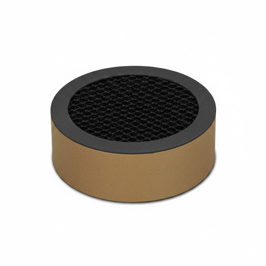 A cylindrical pureAir 501 replacement air filter with a black honeycomb mesh screen on top and a tan paper body, shown on a plain white background.